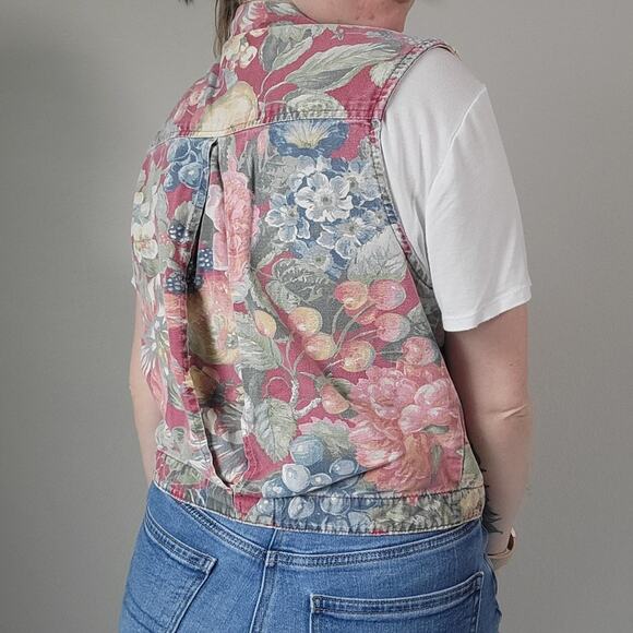 Vintage 90s Gotcha Covered Denim Floral Vest Size Medium - Picture 3 of 9